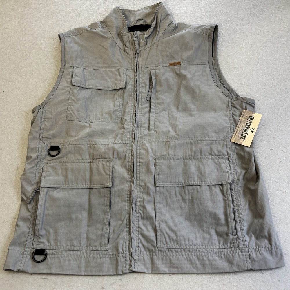 Outdoor Life Utility Vest Mens Large Gray Excellent Ripstop Fishing Cargo Mesh